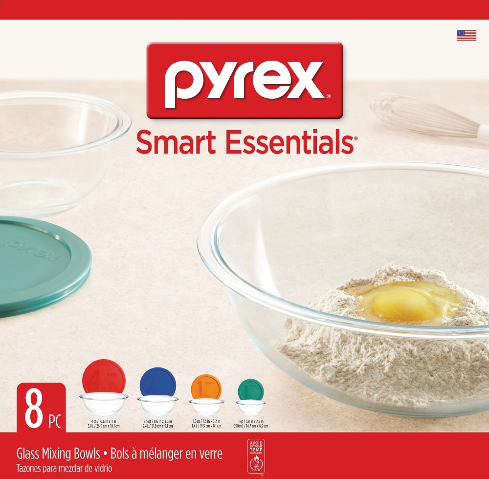 Pyrex Smart Essentials 8-Piece Glass Mixing Bowl Set