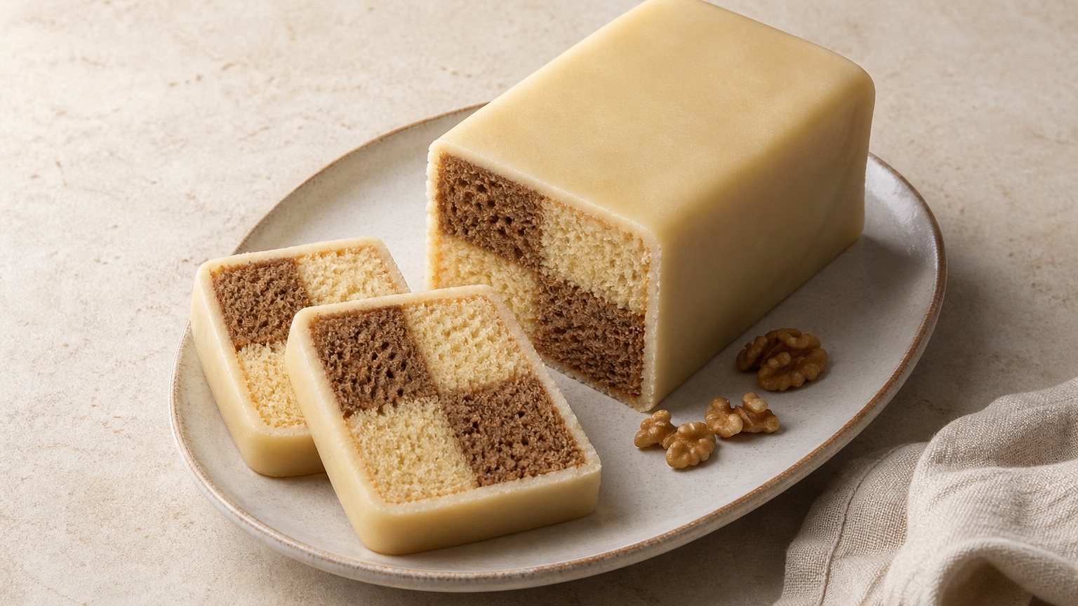 Coffee and Walnut Battenberg