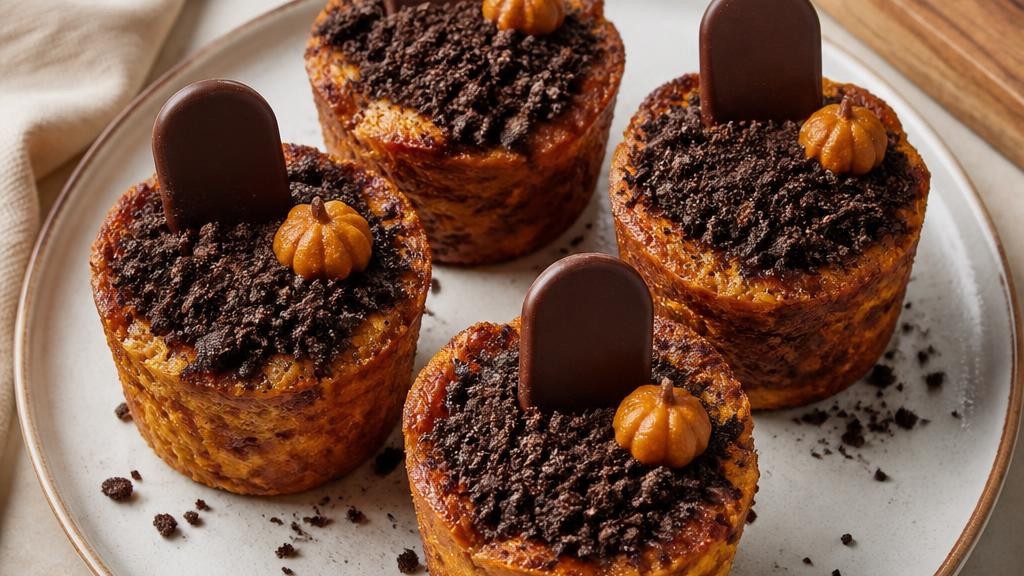 Pumpkin Graveyard Bread Puddings