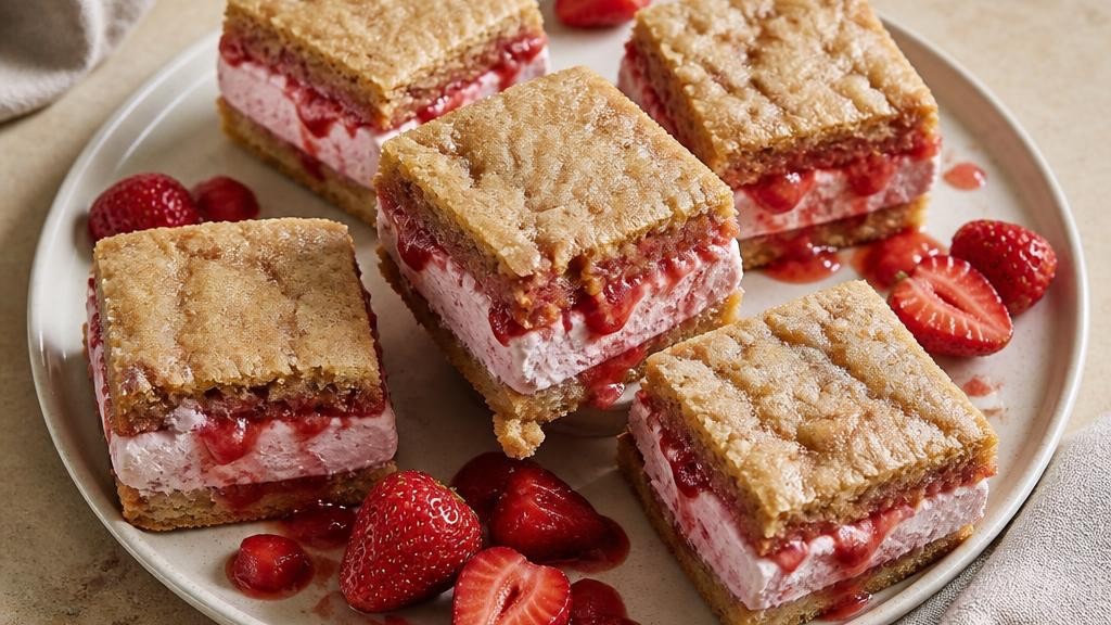 Strawberry Blondie Ice Cream Sandwiches